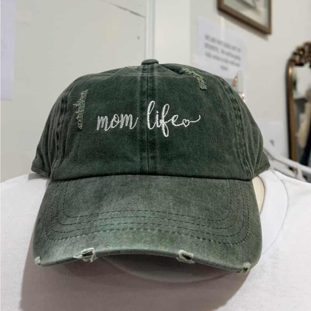 Mom Life Distressed Cap Dark Olive